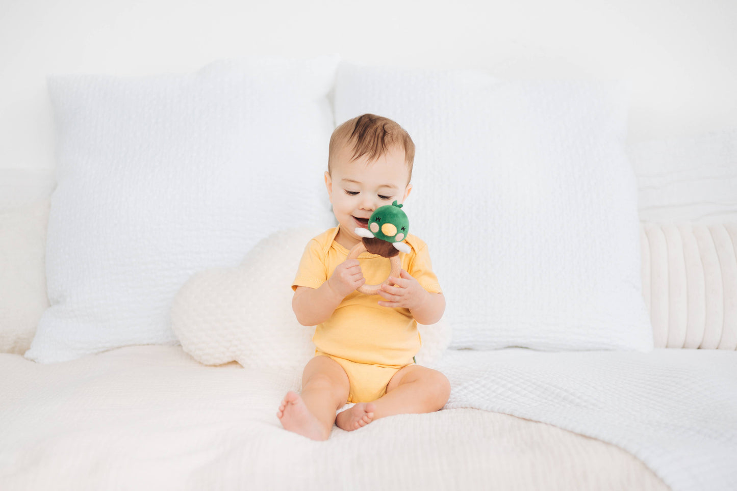 Mallard Duck Wooden & Plush Baby Teether Toy
