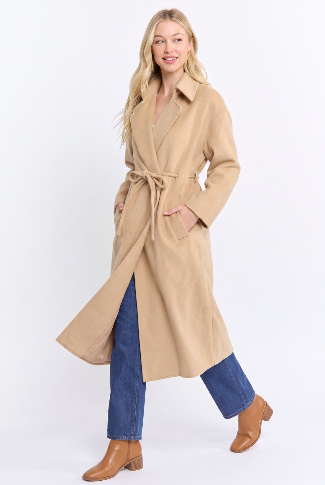Wool Blend Belted Coat