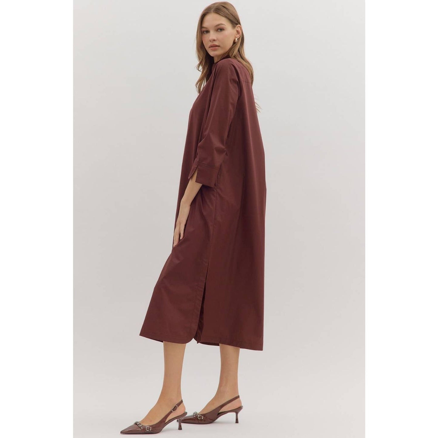 Solid long sleeve midi dress