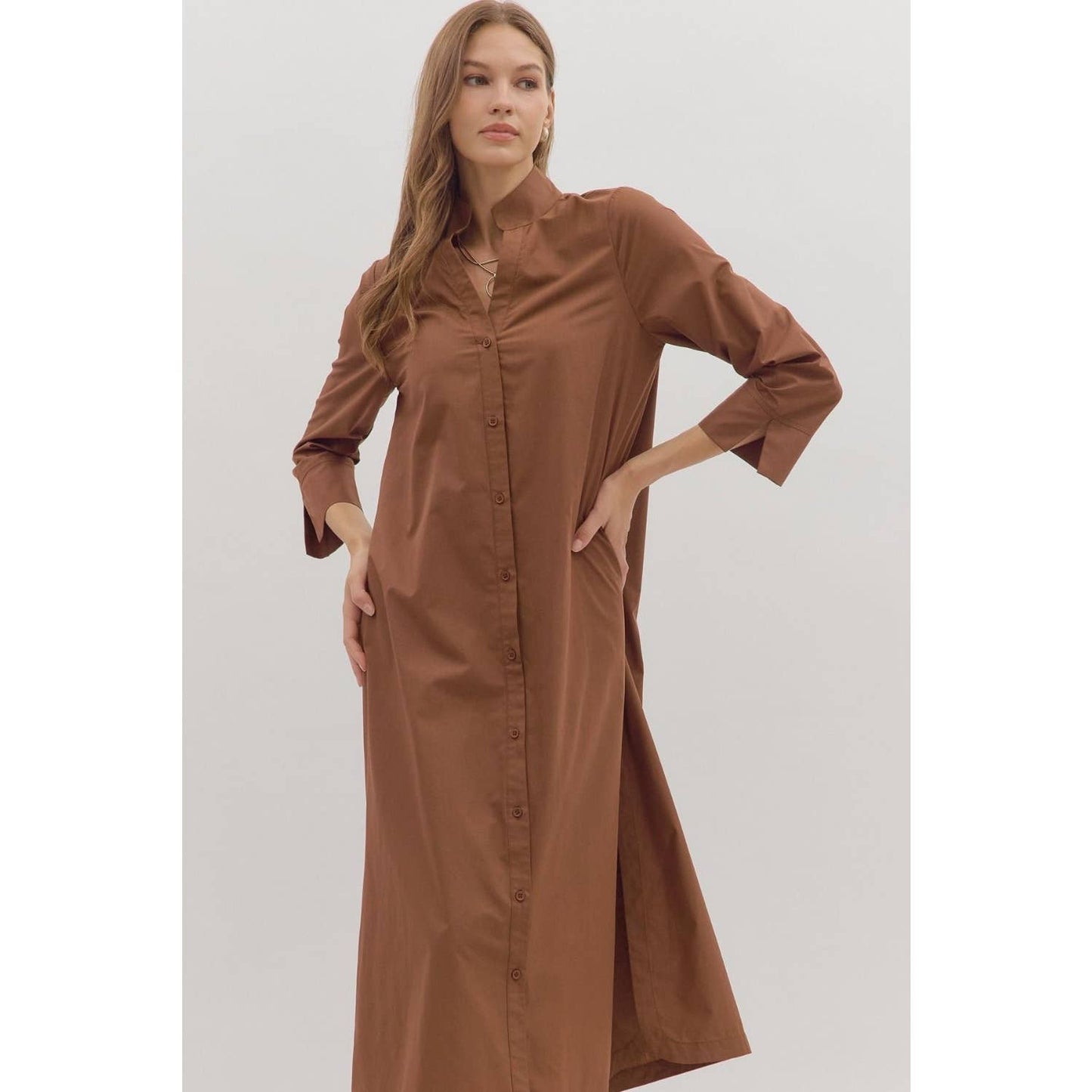 Solid long sleeve midi dress