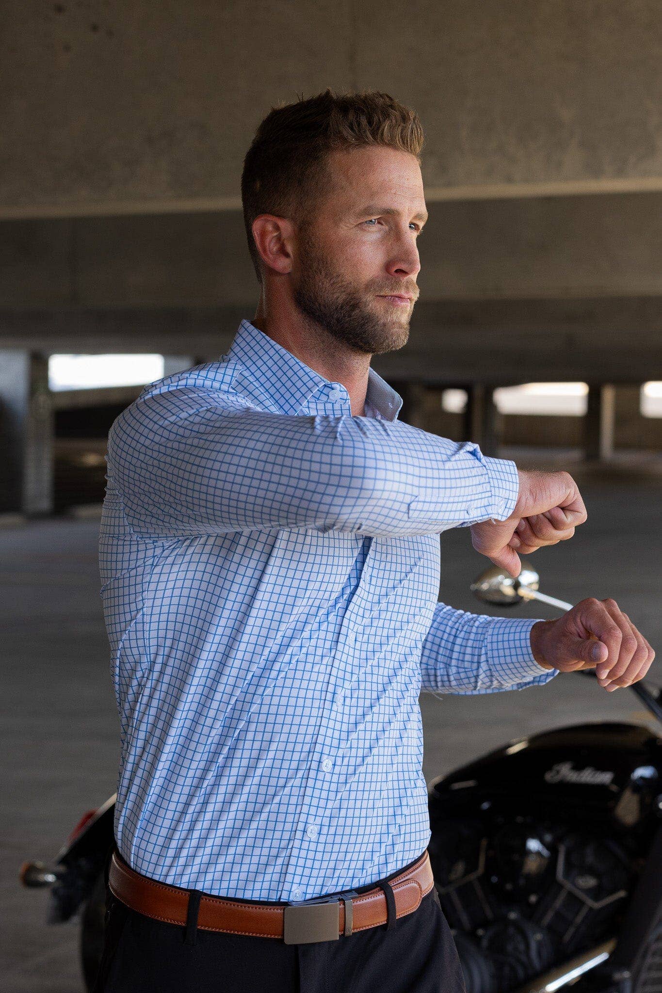 Dress Shirt - Long Sleeve - Double Blue Mini Grid