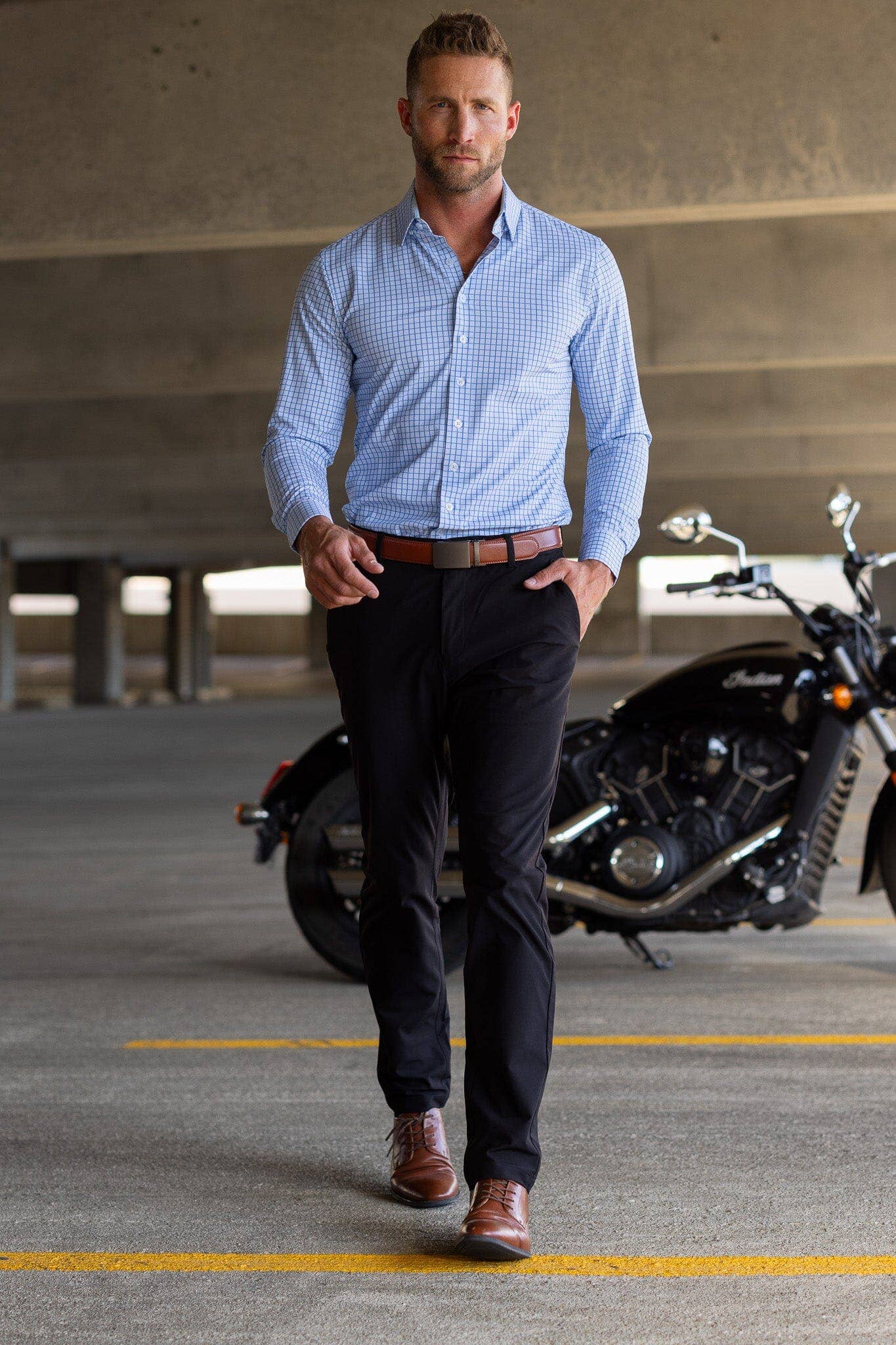 Dress Shirt - Long Sleeve - Double Blue Mini Grid