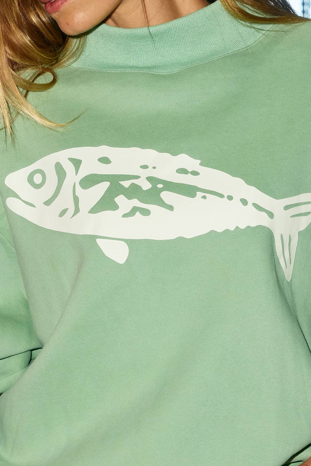 Sage Fish Mock-Neck Sweatshirt