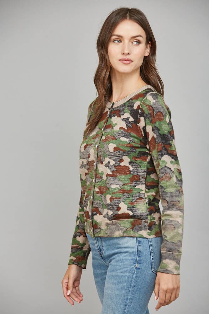 Faded CAMO PRINT BUTTON CARDIGAN