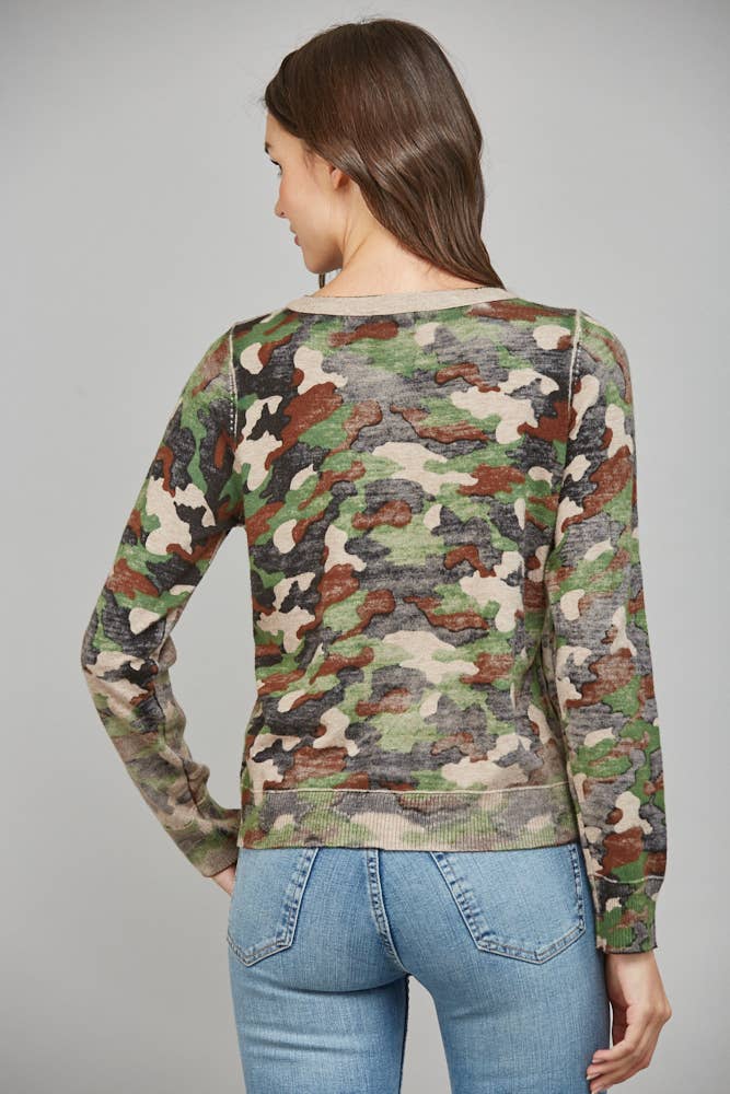 Faded CAMO PRINT BUTTON CARDIGAN
