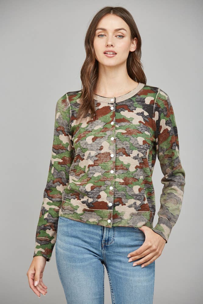 Faded CAMO PRINT BUTTON CARDIGAN
