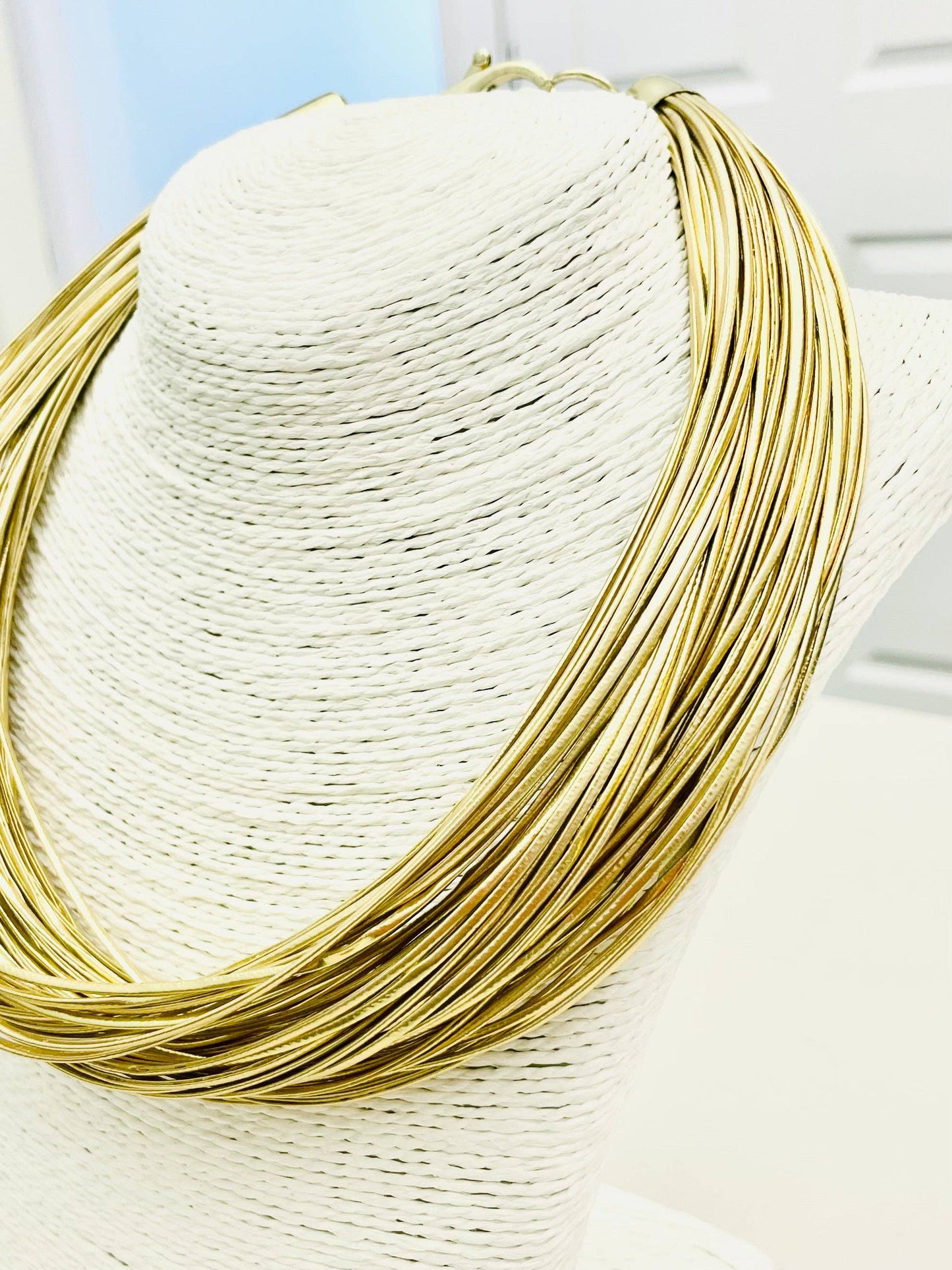 Gold Leather Strand Necklace