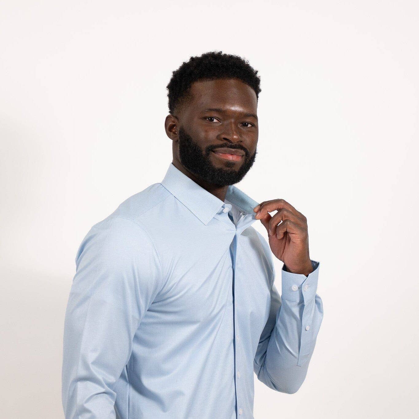 Blue Micro Houndstooth Button Down Dress Shirt