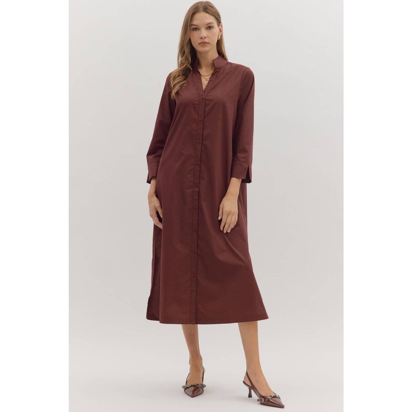 Solid long sleeve midi dress