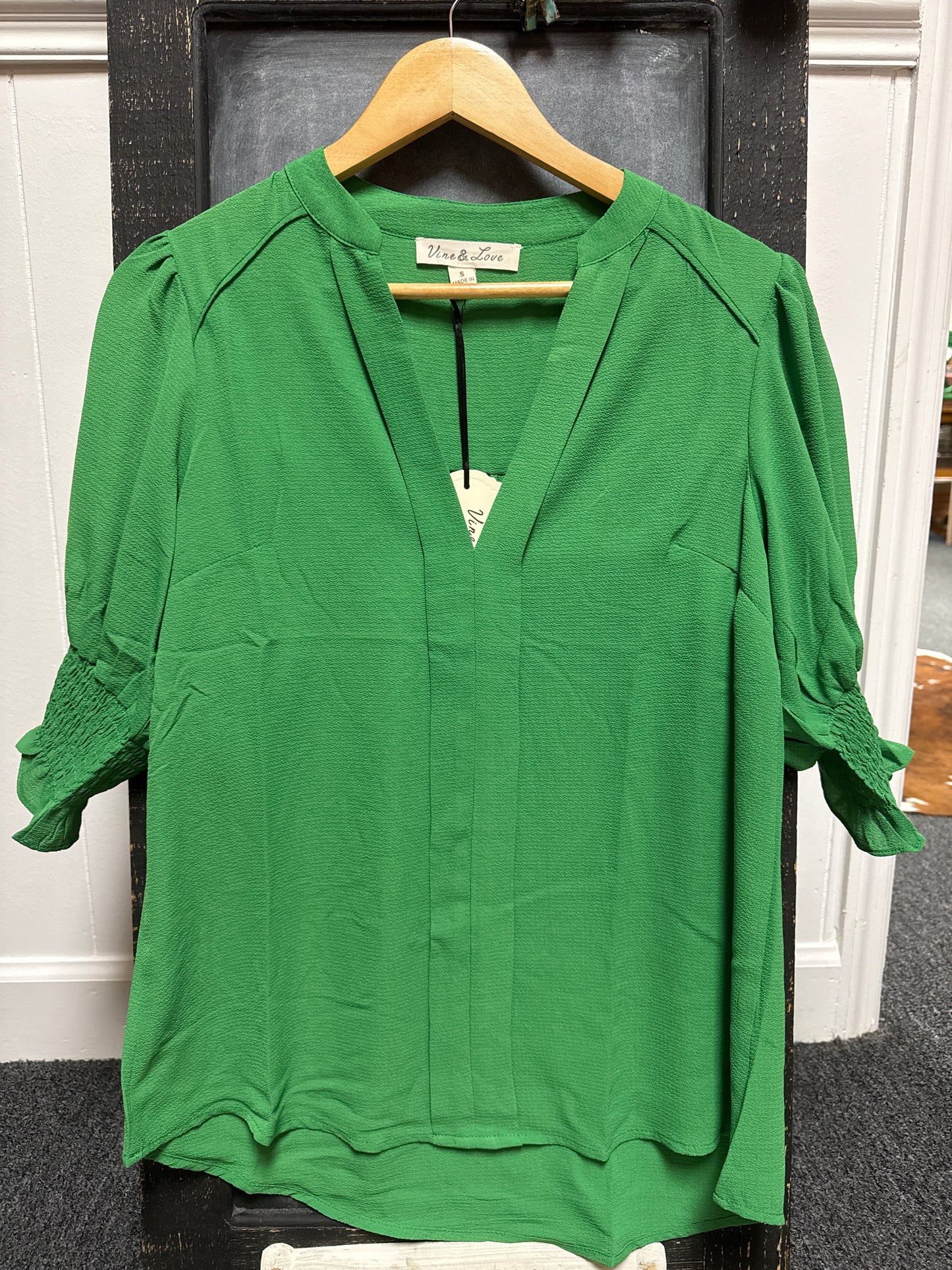 Green V-Neck Blouse
