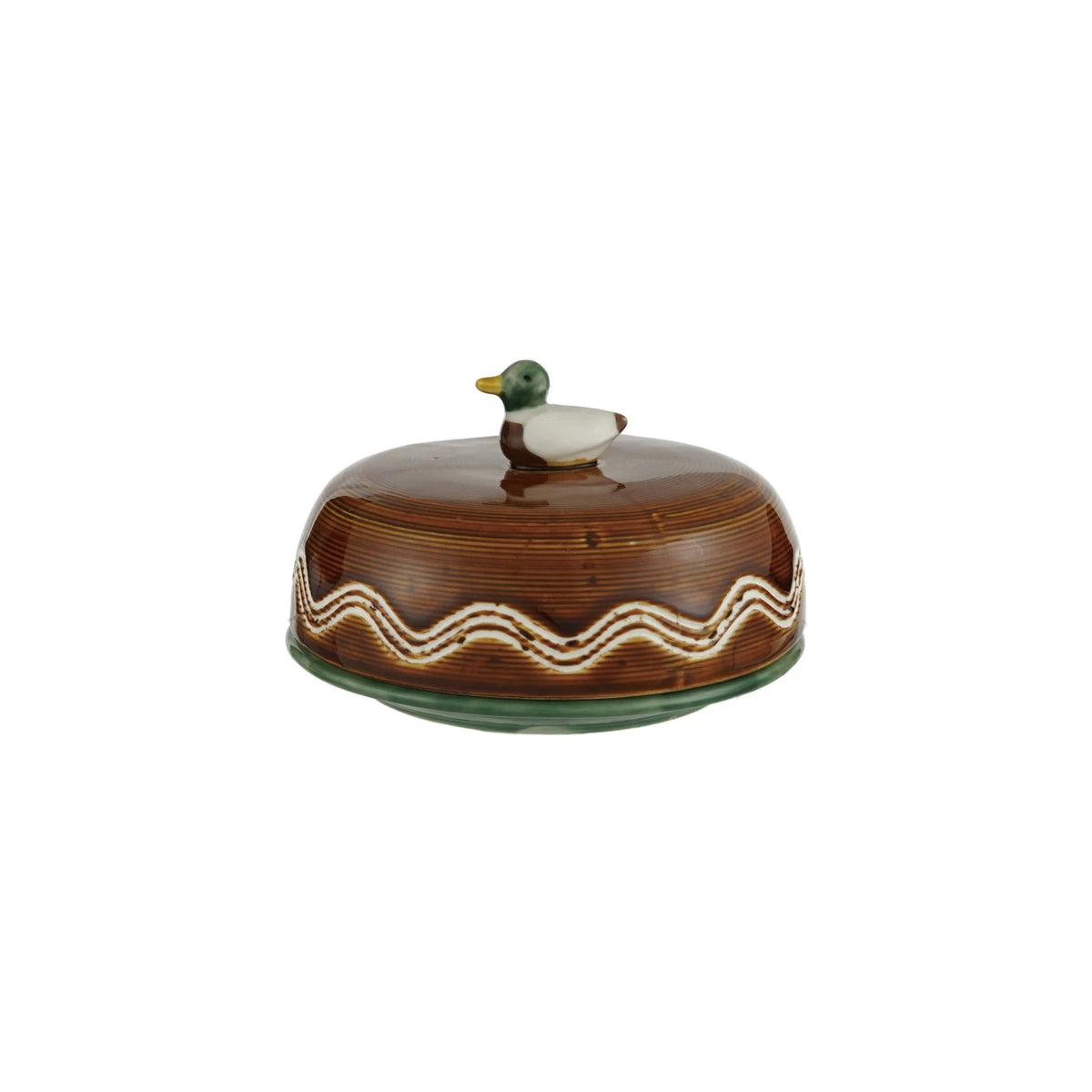 Hand-Painted Stoneware Butter Dish with Duck Finial